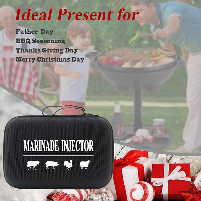 Meat Injector BBQ Injection Kit, Marinade Cajun Seasoning Flavor Syringe Injector for Cooking Grill Smoker Barbecue in Chicken Turkey Beef with 3 Syringe Needles, User Manual, E-Book