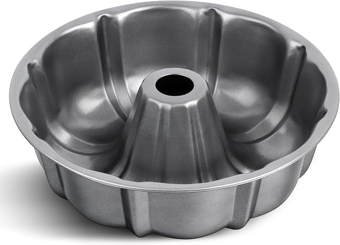 TeamFar 10 Inch Nonstick Cake Pan, 10 Cups Fluted Tube Cake Pan for Baking | Heavy Duty Carbon Steel Round Baking Tray for Making Jello/Monkey Bread/Chocoflan, Non Toxic, Easy Clean - Gray by TeamFar
