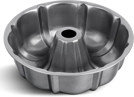 TeamFar 10 Inch Nonstick Cake Pan, 10 Cups Fluted Tube Cake Pan for Baking | Heavy Duty Carbon Steel Round Baking Tray for Making Jello/Monkey Bread/Chocoflan, Non Toxic, Easy Clean - Gray by TeamFar