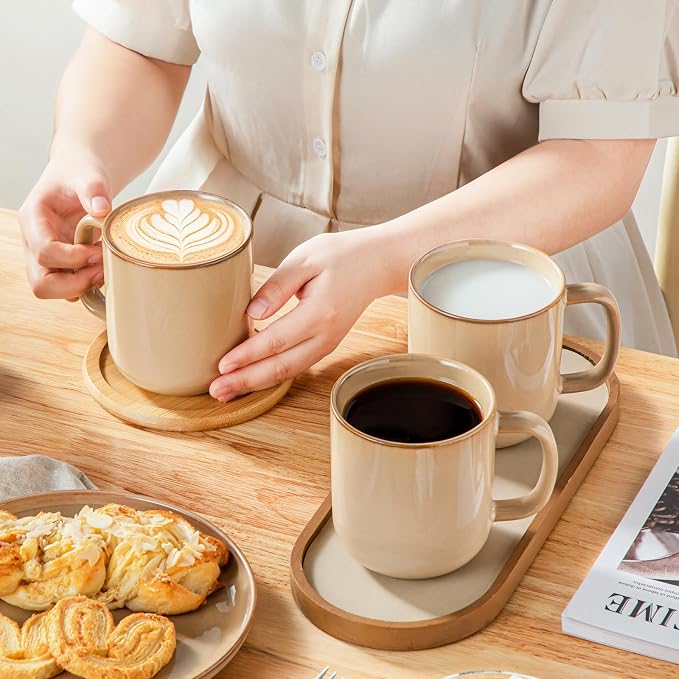 vancasso 16 oz Coffee Mugs Set of 6, Large Ceramic Mug with Handle, Unique Glaze Coffee Cups for Latte, Cappuccino & Hot Cocoa, Dishwasher & Microwave Safe, Brown, Series PLAYA - Image 8