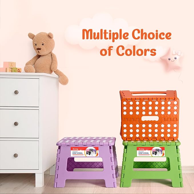 ACSTEP Folding Step Stool 9 Inch for Kids and Adults, 300 lbs, Orange | Lightweight Plastic Small Foldable Step Stool with Handle, Non-Slip, for Kitchen, Bathroom, Bedroom and Closet - Image 3