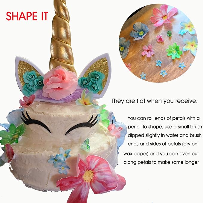 Set of 27 Edible Flowers & Butterflies Cupcake Toppers Wedding Cake Party Food Decoration Mixed Size & Colour - Image 5