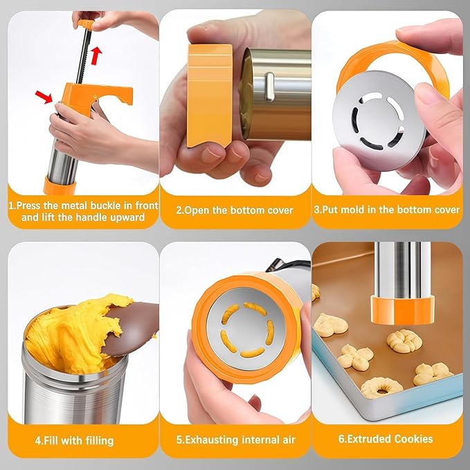 Spritz Cookie Press Gun Kit,13 Cookie Discs+8 Icing Nozzles Perfect for DIY Christmas Cookies and Decorating Cookies,Gifts for Wome(Comes with Cleaning Brush)(yellow)