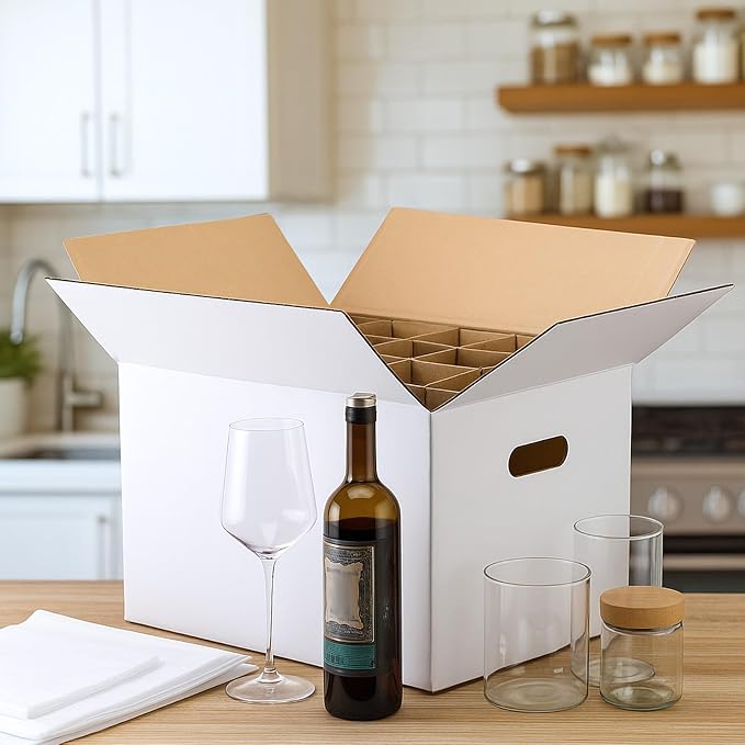 MotiMind 2 Sets Wine Glass Moving Boxes with Divider Kits Kitchen Moving Boxes 15 x 12 x 10 Inches Glassware Packing Box with 18 Foam Pouches for Glasses Packing Supplies - Image 4