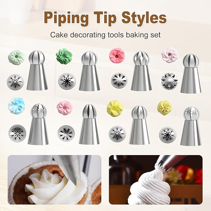 Cake Decor Piping Tips, 22 Sets of Stainless Steel Floral Piping Set, Large Sized Variety Styles Cake Decorating Gadgets, Suitable for Baking Enthusiasts (1)