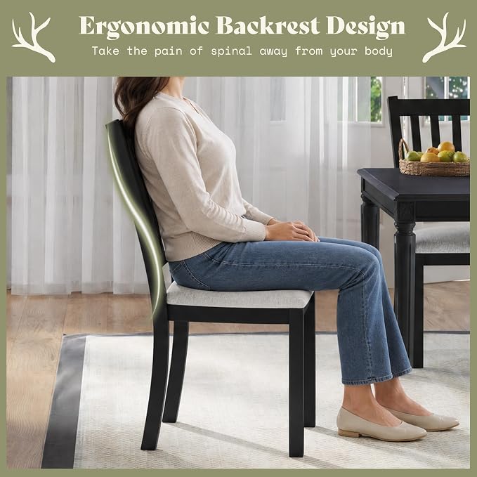 AMERLIFE Set of 8 Farmhouse Upholstered Dining Chairs with Wood Legs, Grey | Curved Backrests, Padded Upholstery, Solid Wood Legs, Kitchen Dining Chairs, Farmhouse Style - Image 7
