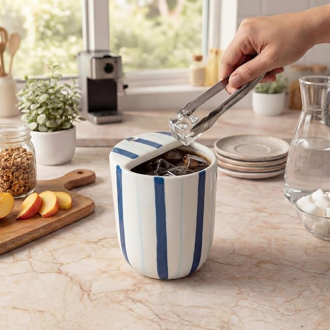 Ceramic Mug with Sip Hole 10 oz Deep and Light Blue Red Striped Ceramic Coffee Mug Hand Painted Travel Mugs Heat Resistant Non Slip Built in One Lid Mugs for Coffee Lovers Appreciation Gift - Image 7