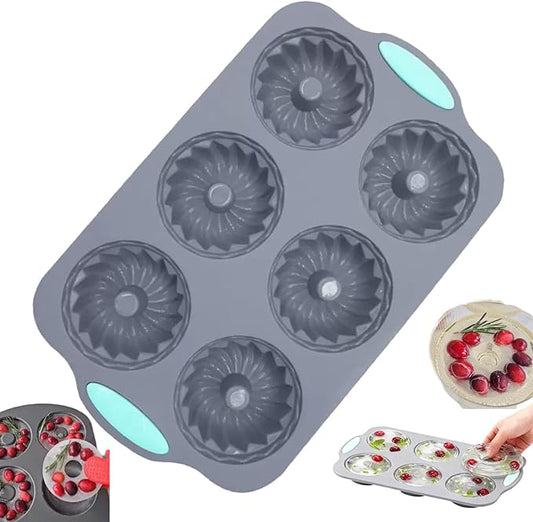 Wreath Ice Cube, Christmas Silicone Wreath Shaped Ice Cube Tray and Snowflake Mold Set, 6 Hole Mini Bund and Cake Pan Candy Bakeware for Holiday Cocktails Ice Cubes DIY Crafts (E)