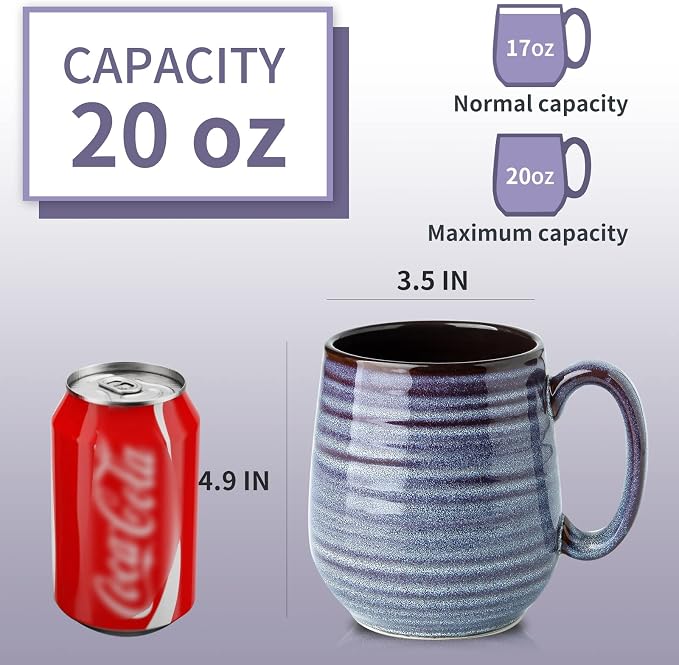 HASENSE Large Coffee Mug for Women Mom, 20 oz Ceramic Coffee Cups for Kitchen, Big Coffee Mug for Latte Coffee Tea Soup, Perfect for Gifts, Dishwasher and Microwave Safe, 1 PCS (Purple) - Image 3