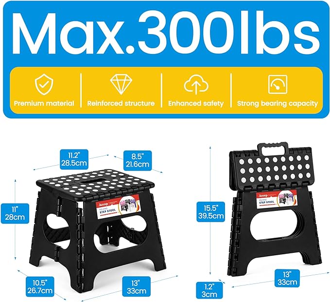 ACSTEP 11 Inch Folding Step Stool for Kids, Non-Slip Foldable Stools, Black | Heavy Duty Collapsible Foot Stool, Lightweight with Built-in Handle, Holds 300 lb for Adults Kitchen Bathroom Bedroom Outdoor - Image 5