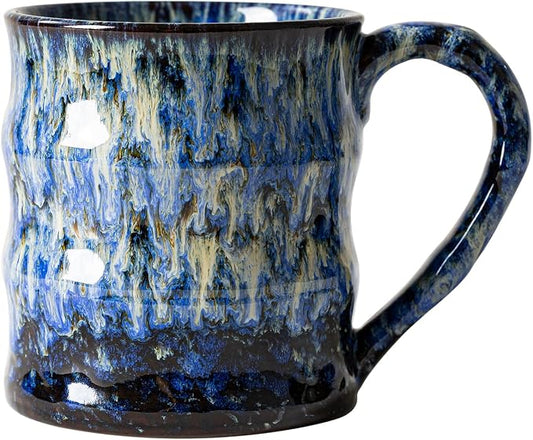 Unique Reactive Glaze Ceramic Coffee Mug - 15 oz Large Coffee Cup with Ergonomic Handle, Deep Sea Blue Ceramic Mug for Office & Home, Great Birthday Gift for Women, Men & Friends by XIYUANJI