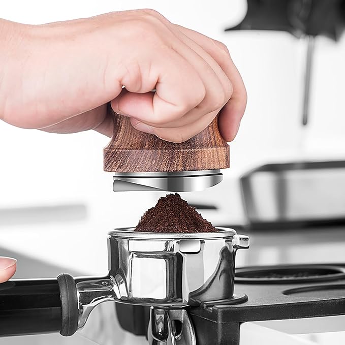 53mm Premium Barista Coffee Tamper, Durable 304 Stainless Steel Base, Adjustable Depth 53mm Coffee Distributor, Durable Pear Wood Handle