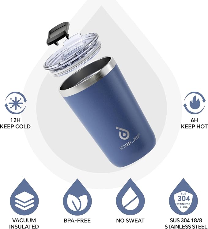 Ideus 20 oz Tumbler, Travel Coffee Mug with Splash Proof Sliding Lid, Double Wall Stainless Steel Vacuum Insulated Coffee Mug for Home and Office, Keep Beverages Hot or Cold, Ocean Blue - Image 2