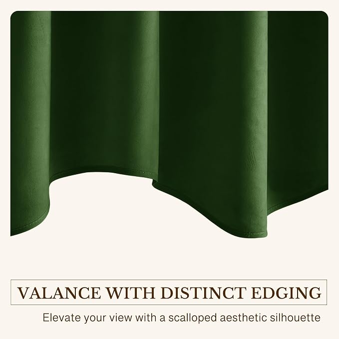 Moss Green Scalloped Velvet Valance 52x18 Inch 1 Panel | Thick Wavy Green Kitchen Curtains, Decorative Small Window Treatment for Living Room, Bathroom, Rod Pocket - Image 5