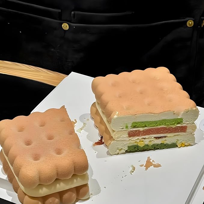 Silicone Cookie Biscuit Mold for Ice Cream Sandwich Cake | 3-Cavity Design, 17.3 x 9.6 cm, Wavy Edge Detail, Baking & Freezing Use, Easy Demolding - Image 7