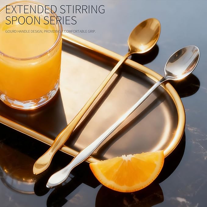 2 PCS Long Coffee Spoons,10 Inch Coffee Stirrers,Ice Tea Spoons,Stainless Steel Iced Tea Spoon for Coffee Bar Accessories Tea Mixing Cocktail Stirring Coffee Milkshake Cold Drink (10 inch)