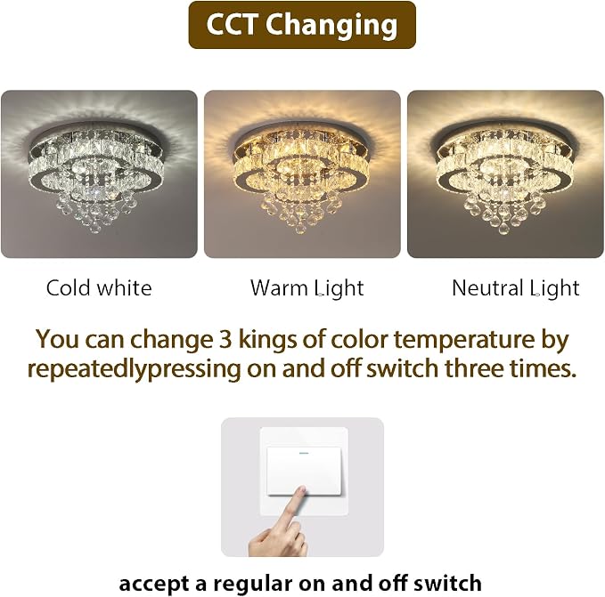 Crystal LED Ceiling Light Chandelier, Modern Flush Mount Lighting Fixture Ceiling Lamp for Living Room, Dining Room, Bedroom, Kitchen Island, Entryway - Image 3