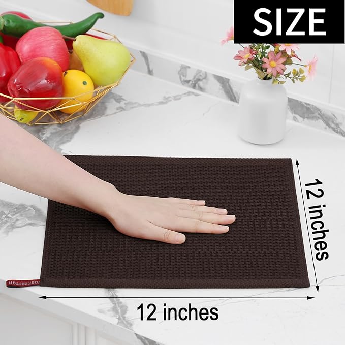 Homaxy 100% Cotton Waffle Weave Kitchen Dish Cloths 6-Pack, Dark Brown | 12 x 12 Inches, Ultra Soft Absorbent Dish Towels, Quick Drying Dish Rags with Hanging Loop - Image 5