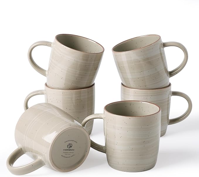 famiware Coffee Mugs Set of 6, Meteor 13 oz Ceramic Mug Cup Set with Handle for Coffee, Tea, Cappuccino, Latte, Milk, Matcha Green by Famiware