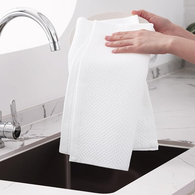 Homaxy 100% Cotton Oversized Waffle Weave Kitchen Towels 6-Pack, White | 20 x 28 Inches, Ultra Soft Absorbent Dish Towels, Quick Drying Large Cleaning Towels - Image 4