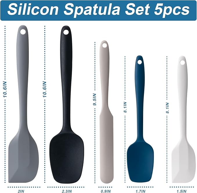 Silicone Spatula Set,5 Piece Food Grade Rubber Spatulas,Multicolor2 | Spatulas Silicone Heat Resistant for Baking,Cooking,and Mixing High Heat Resistant Non Stick Dishwasher Safe BPA-Free - Image 2