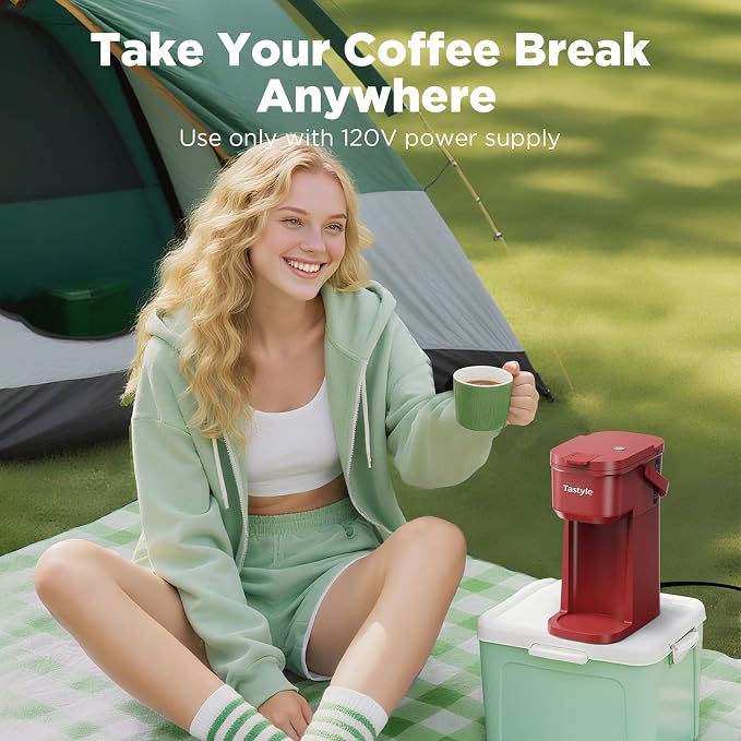 Tastyle Mini Single Serve Coffee Maker for K Cups and Grounds with Handle | for Travel, Camping, Office, RV and Dorm, Portable Handle, 120V, 6 to 12 Oz Brew Size, BPA Free, K302, Vintage Red - Image 6