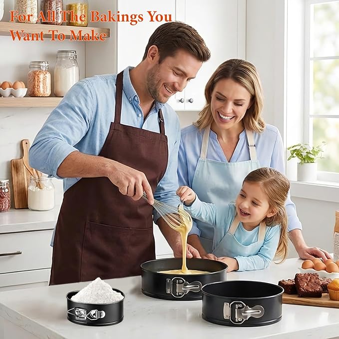 COOLMI Springform Pan Set of 3, 4 Inch Heart & 7/9 Inch Round Cheesecake Pans, Nonstick Cake Pans with Removable Bottom, Leak-Resistant Carbon Steel Bakeware for Baking, Cake Release Knife Included - Image 8