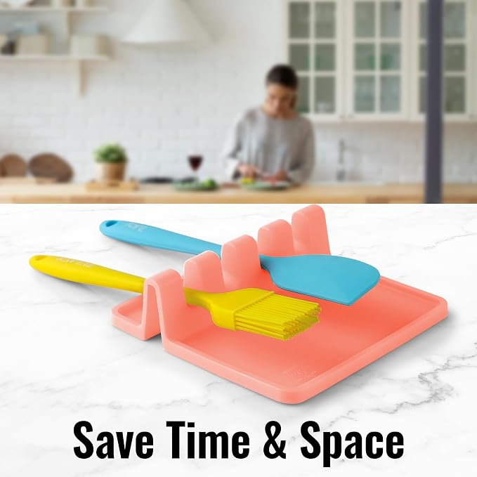 Zulay Kitchen Silicone Utensil Rest with Drip Pad for Multiple Utensils - BPA-Free, Heat-Resistant Spoon Rest & Spoon Holder for Stove Top - Kitchen Utensil Holder for Ladles & Tongs - Peach Bud - Image 7