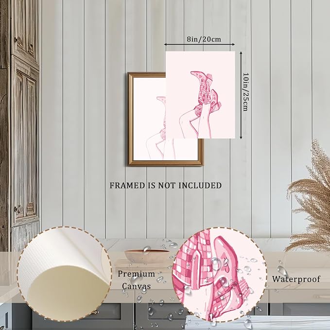 XOCUUI Western Coastal Coquette Poster Trendy Light Pink Cowgirl Boots Wall Art Vintage Funky Girly Canvas Prints for Bedroom Apartment Wall Decor 8x10 inch Unframed - Image 2