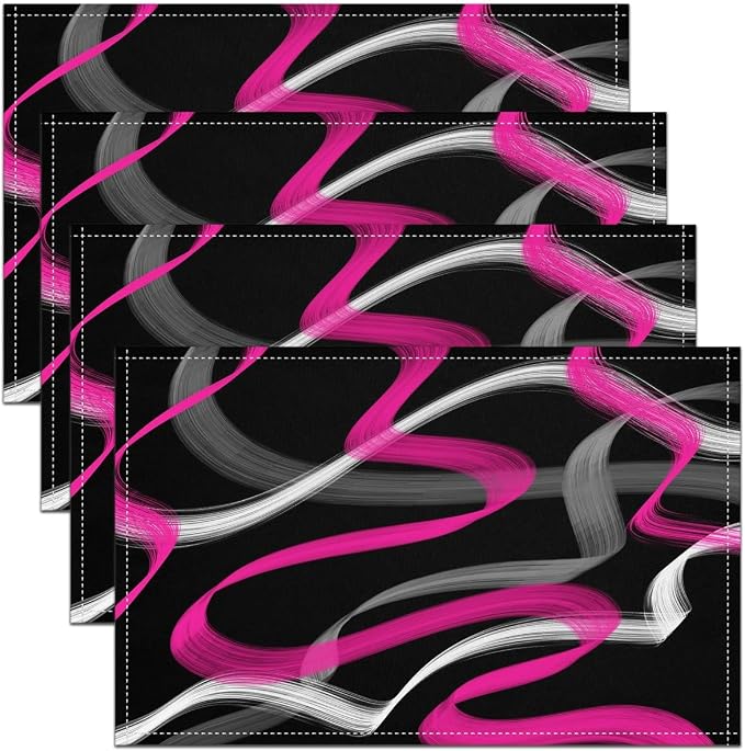 Feelyou Hot Pink Grey Black Placemats Set of 4 for Stripes Placemat for Kitchen Dining Table Decor Indoor Outdoor 18"x12" Geometric Table Place Mats, Modern Striped Art Abstract by Feelyou