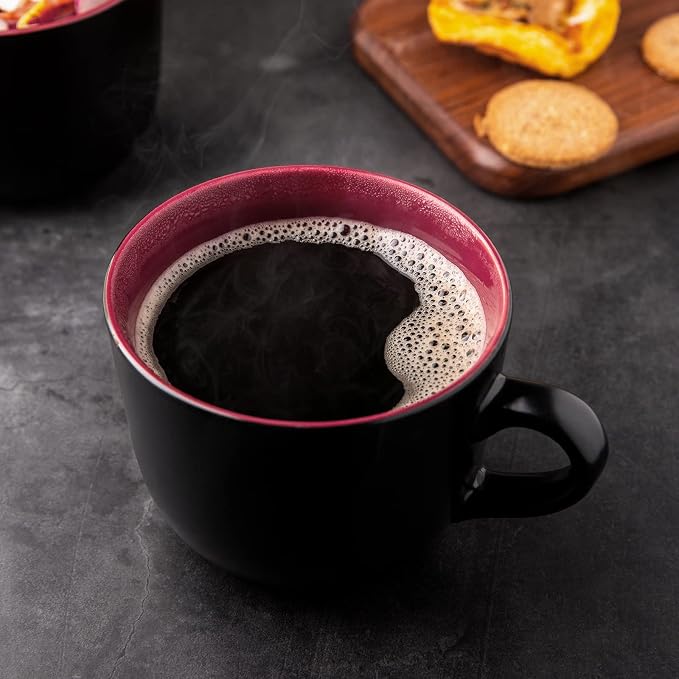 GBhome Jumbo Soup Mugs with Handles, 24 Oz Large Coffee Mugs Set of 4 | Ceramic Soup bowls for Soup Cereal Snacks Salad Noodles Cups, Microwave safe - Matte Black, Red Inside - Image 3