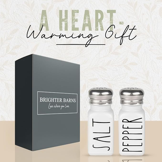White Salt and Pepper Shakers Set by Brighter Barns - Neutral Minimalist Kitchen Decor - Modern Farmhouse Kitchen Decor - Cute Glass Shakers for Home Restaurants Weddings & Stainless Steel Lid (White) - Image 5