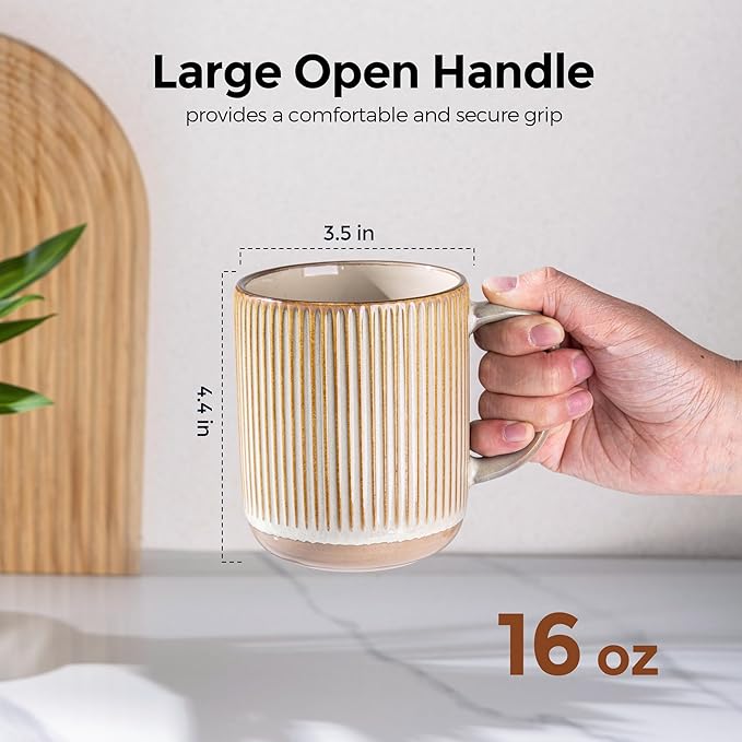 GBhome Large Coffee Mugs Set of 6, 16oz Handmade Stoneware Coffee Mugs Set with Large Handle for Cappuccino/Latte/Tea/Hot Cocoa, Dishwasher & Microwave Safe-Pale khaki - Image 3