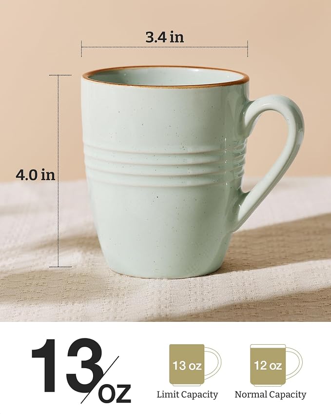 famiware Jupiter Coffee Mugs Set of 6, 13oz Coffee Mug, Microwave and Dishwasher Safe, Coffee Cups with Handle for Coffee, Tea, Cocoa, Milk, Light Green - Image 4