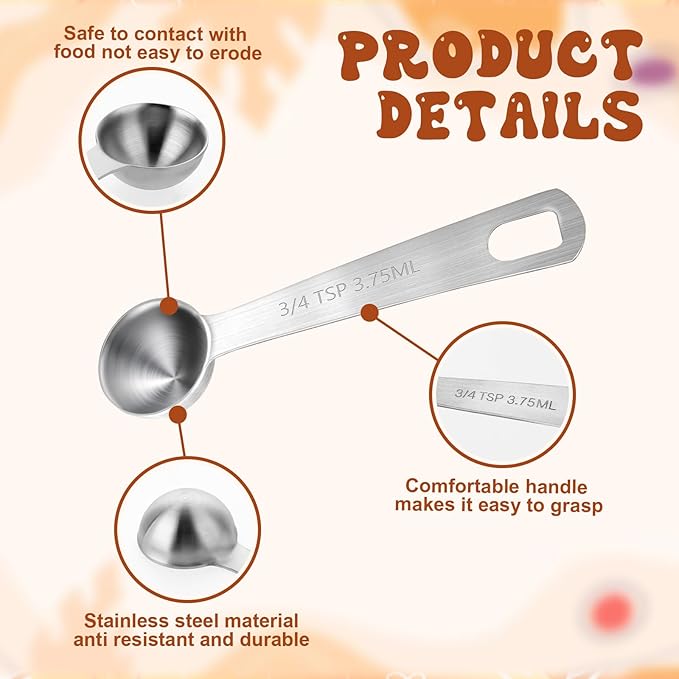 2 Pcs 3/4 tsp(3.75ml | 1/4 tbsp| 1/8 oz) Measuring Spoon Stainless Steel Individual Measure Scoop Mini Metal Measuring Spoons Easy to Use and Easy to Wash for Cooking Baking Kitchen Gadgets