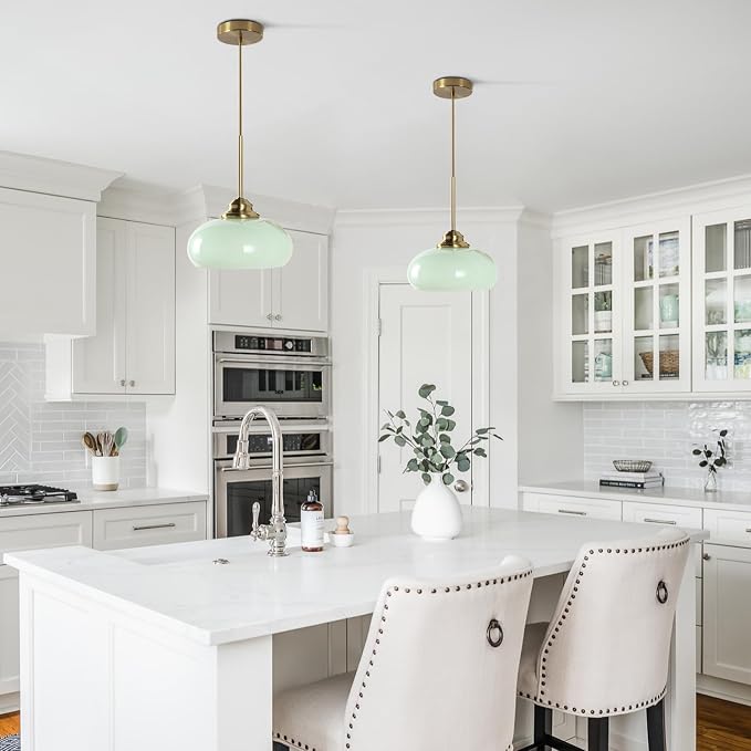 KCO Lighting Nordic Green Glass Pendant Light Dining Room Hanging Light Fixture Gold Brass Mid Century Modern Kitchen Island Lights - Image 6