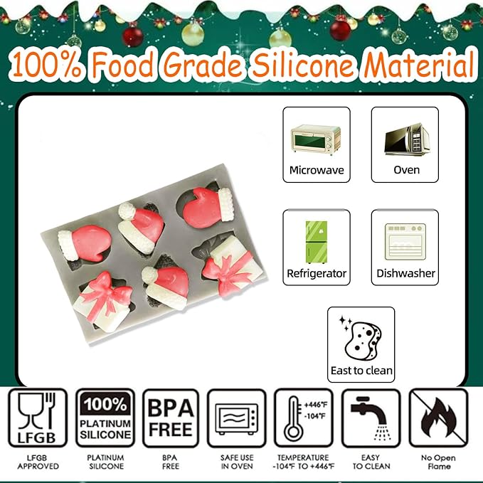 1 Pcs Christmas Hat Silicone Molds for Chocolate Cake Pans Cookie Tray Handmade Baking Chocolate Candy Molds Christmas Gift Gloves Shape Party Holiday Candle Bath Bomb Molds Decoration Supplies