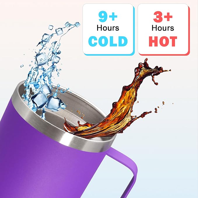 20 oz Tumbler with Handle and Lid Insulated Travel Coffee Mug Purple 6P | Stainless Steel Tumbler, coffee tumbler with handle,Spill Proof Double Wall Vacuum Tumbler Cup Keep Drink Hot & Cold - Image 4