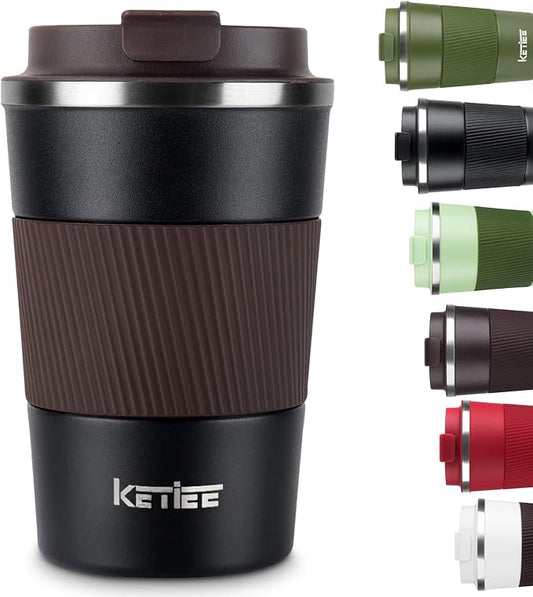 KETIEE Travel Mug, 12oz Insulated Coffee Cup with Leakproof Lid, Vacuum Stainless Steel Double-Wall Travel Coffee Mug Spill Proof, Reusable Tumbler for Men and Women for Hot & Cold Water Tea by KETIEE