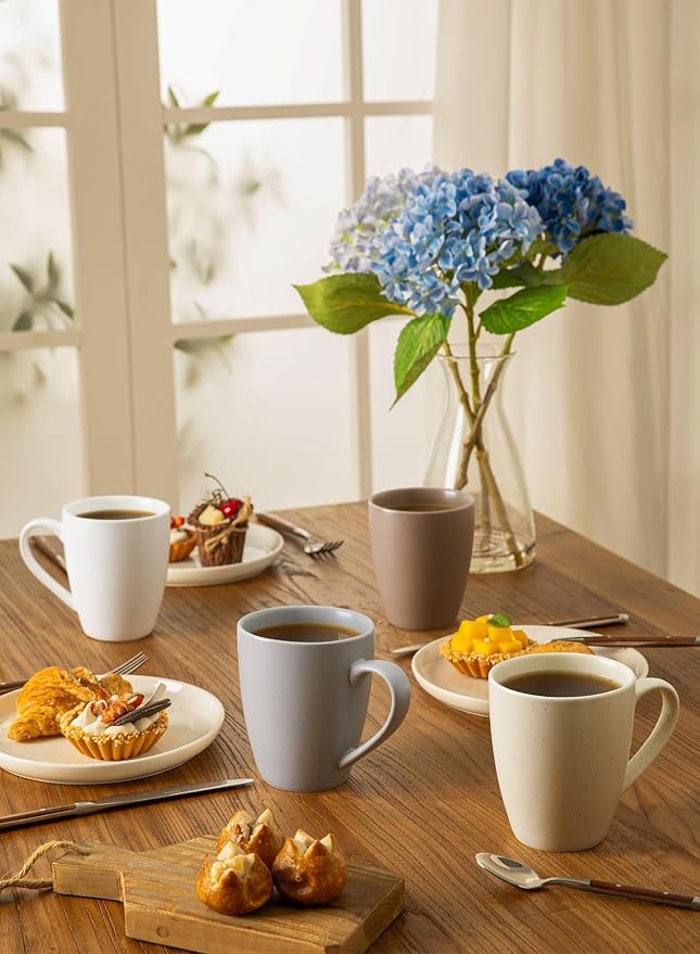 Sweese Porcelain Mugs - 16 Ounce (Top to the Rim) for Coffee, Tea, Cocoa, Set of 4, Neutral Colors - Image 5