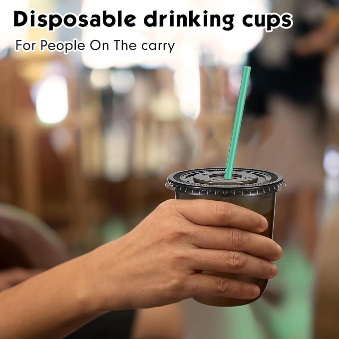 Baderke 25 Set Plastic Cups with Lids and Straws, Disposable Plastic Iced Coffee Cup for Cold Beverage Juice Smoothie Crystal for Coffee Shops Party Catering(Black,14 oz) - Image 5