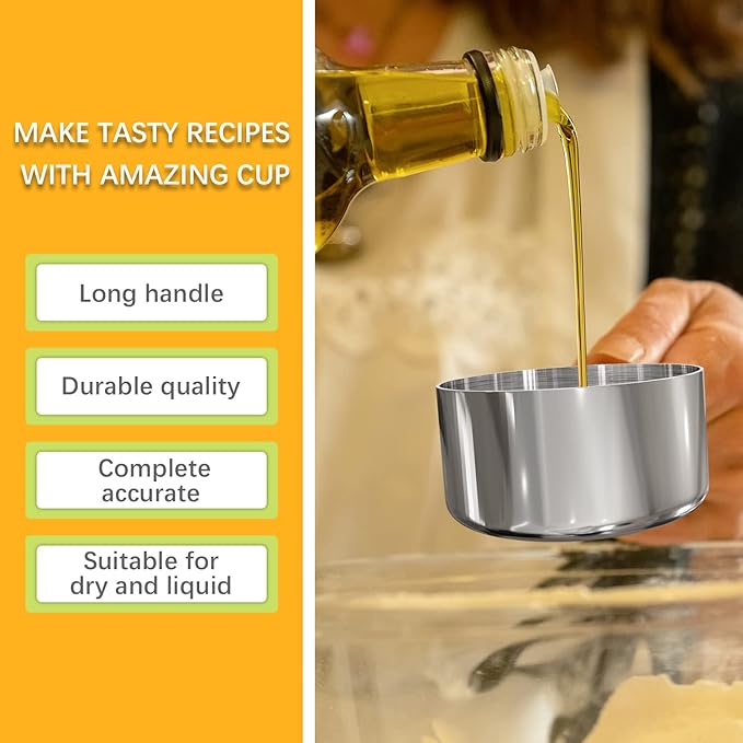 1PCS 1/3Cup (79ml, 2.7oz) Single Measuring Cup with Black Silicone Grip, Stainless Steel Individual Measure Scoop Only