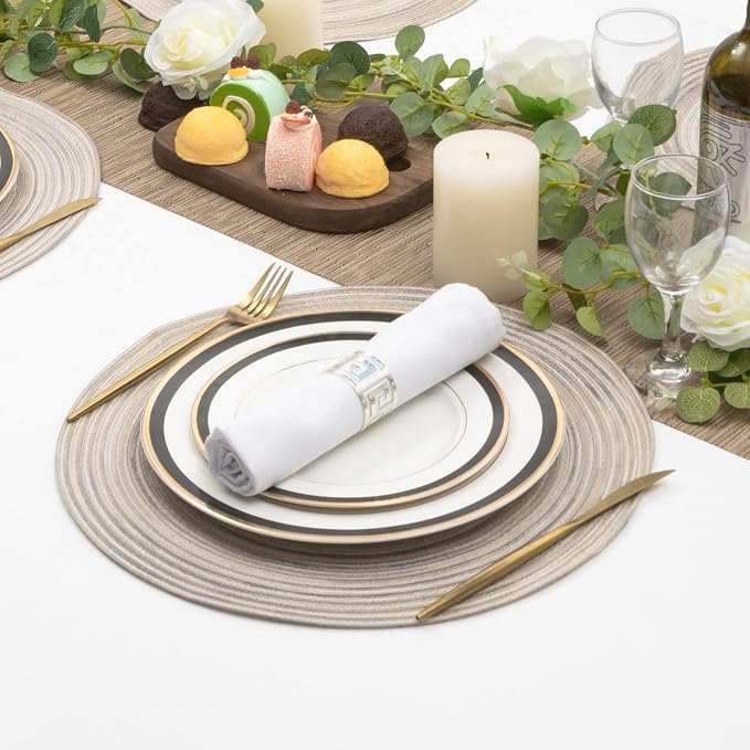 SHACOS Round Braided Placemats 15 inch Set of 6 Washable Kitchen Table Placemats for Home Wedding Party (Rainbow Gray, 6) - Image 6