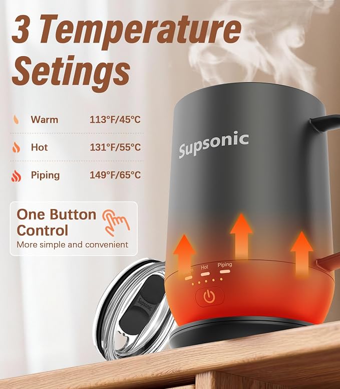 Supsonic - 16oz Self Heating Coffee Mug, Smart Heated Coffee Mug Faster Direct-Contact Heating Up to 149°F, Coffee Mug Warmer Set with Auto Shut-Off - Gifts for Men Women | S2 - Image 2