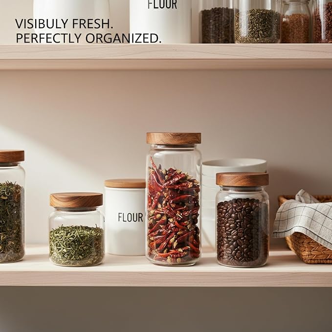 Clear Glass Storage Jar with Natural Acacia Wood Lid for Pantry Organization - Image 2