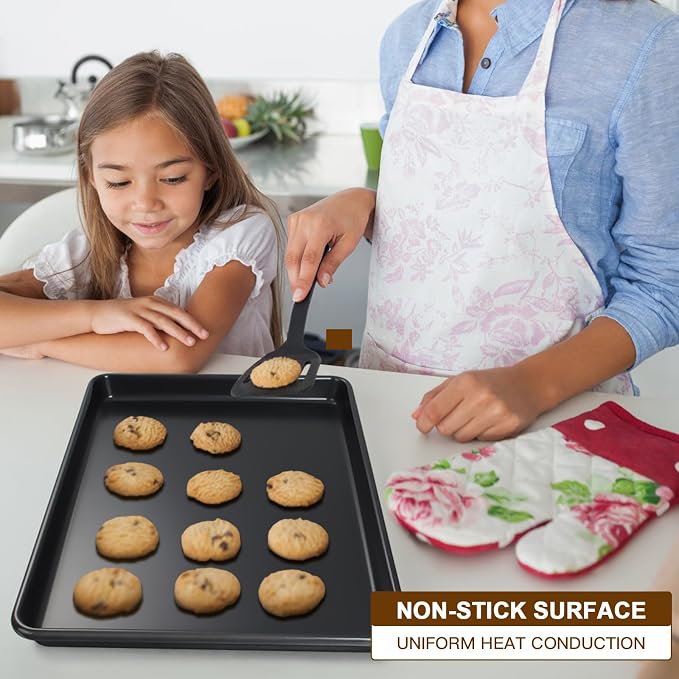 Baking Sheet Pan Set of 3, Nonstick Commercial Cookie Sheets for Baking | Commercial Half/Quarter/Jelly Roll Pans Replacement Toaster Oven Tray, Heavy Duty & Easy Clean - Image 2