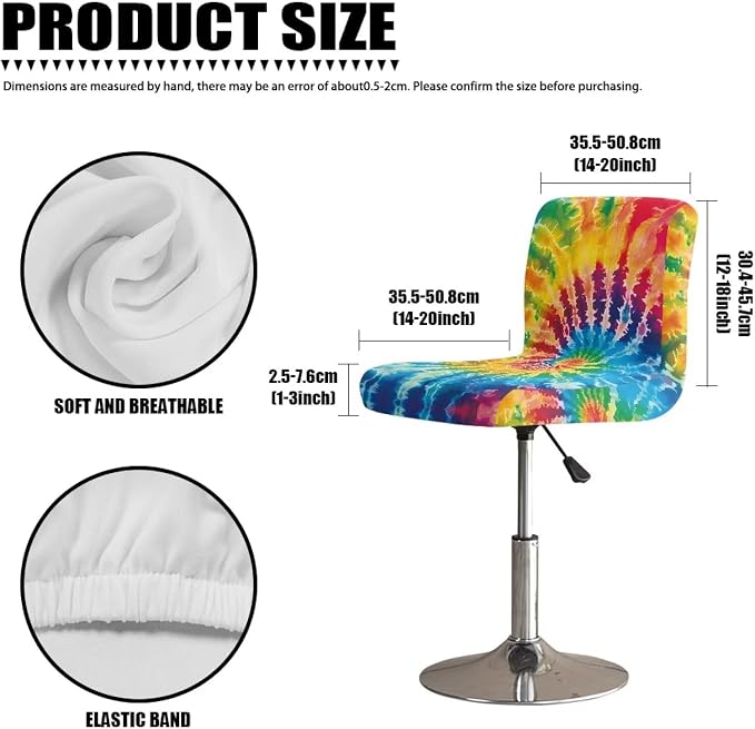 Tie Dye Bar Stools Covers 2 Pcs Barstool Slipcovers Elastic Stool Cushion Cover Swivel Barstool Covers Slipcovers for Low Short Back - Image 7