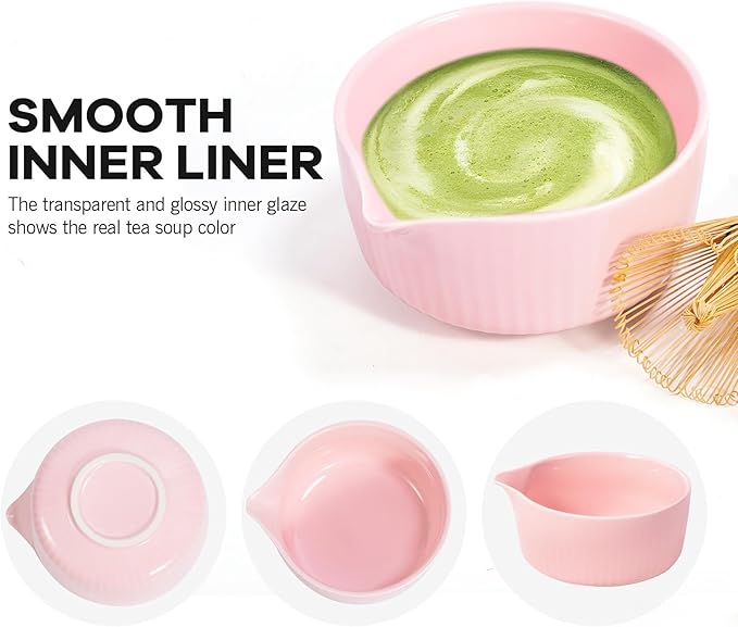 Pink Traditional Matcha Whisk Set, 5 Pcs Japanese Matcha Making Kit with Chawan, Chasen Bamboo Whisk and Holder, Scoop, Sifter - Ceramic Matcha Set Kit Gift for Ceremony Matcha Lattes Lover