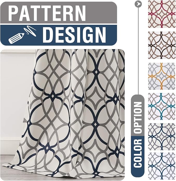 H.VERSAILTEX Blackout Curtains Printed Design 108 Inch Length 2 Panels Set Thermal Insulated Curtains for Bedroom Living Room Geometric Modern Grommet Window Drapes - Grey and Navy - Image 5