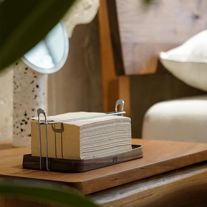 【SNYN】 Black Walnut & Stainless Steel Mechanical Tissue Box (8.66×4.49×3.74") - Auto Push-Down Mechanism, Artisan Hand-Polished & Laser Engraved Design for Modern Home Decor